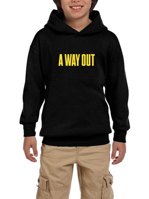 Zepplin Giyim A Way Out Text Siyah Çocuk Kapşonlu Sweatshirt