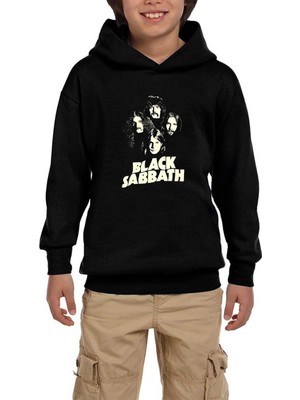 Zepplin Giyim Black Sabbath Siluet Siyah Çocuk Kapşonlu Sweatshirt