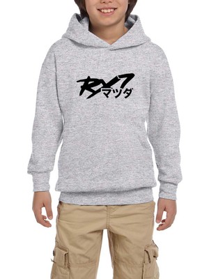 Zepplin Giyim Mazda Rx7 Japon Logo Gri Çocuk Kapşonlu Sweatshirt