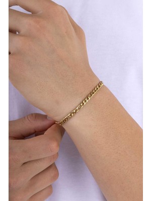 Gümüş Pazarım Altın Kaplam Geçmeli Gurmet Çelik Erkek Zincir Bileklik