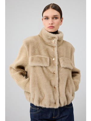 Derimod Cortina Kadın Bej Kısa Teddy Mont 25WGP5312FX