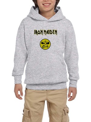 Zepplin Giyim Iron Maiden Face Gri Çocuk Kapşonlu Sweatshirt