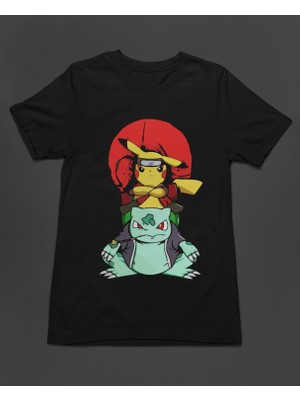 Bumeta Naruto Pikachu Balbazar Bulbasaur Anime Kızgın Ninja Japanese Unisex Tişört T-Shirt