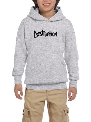 Zepplin Giyim Destruction Text Gri Çocuk Kapşonlu Sweatshirt