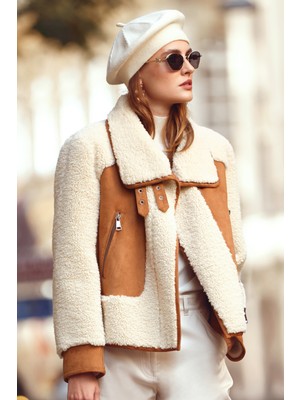 Derimod Samoens Kadın Bej Kısa Teddy Mont 25WGP5313FF