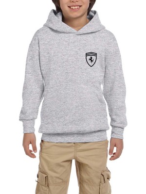 Zepplin Giyim Ferari Logo Horse Gri Çocuk Kapşonlu Sweatshirt