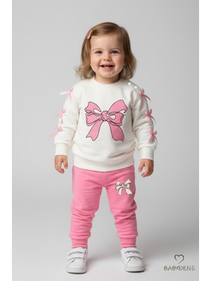 Babyden's Fiyonklu Kız Bebek 2’li Alt-Üst Takımı Omuz Çıtçıtlı,Yan Kurdele Detaylı,%100 Pamuk Mevsimlik Pembe