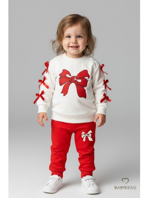 Babyden's Fiyonklu Kız Bebek 2’li Alt-Üst Takım Omuz Çıtçıtlı,Yan Kurdele Detaylı,%100 Pamuk Mevsimlik Kırmızı
