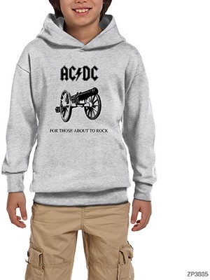 Zepplin Giyim Ac Dc For Those About To Rock Gri Çocuk Kapşonlu Sweatshirt