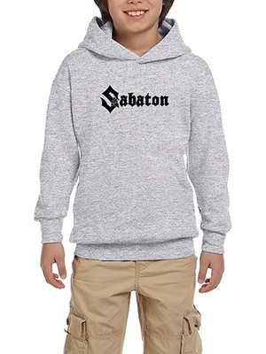 Zepplin Giyim Sabaton Logo Gri Çocuk Kapşonlu Sweatshirt