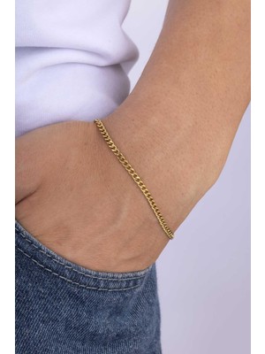 Gümüş Pazarım Klasik Gurmet Model Altın Kaplama Çelik Erkek Zincir Bileklik