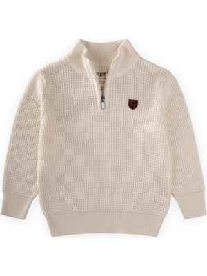 Cigit Selanik Triko Fermuarlı Kazak 2-11 Yaş Ekru