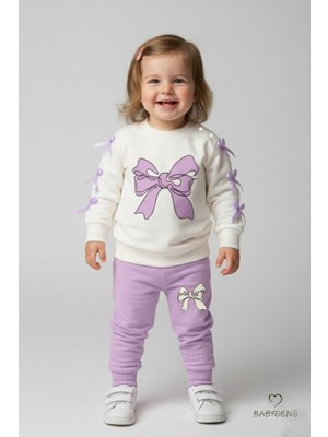Babyden's Fiyonklu Kız Bebek 2’li Alt-Üst Takımı Omuz Çıtçıtlı,Yan Kurdele Detaylı,%100 Pamuk Mevsimlik Lila