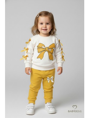 Babyden's Fiyonklu Kız Bebek 2’li Alt-Üst Takımı Omuz Çıtçıtlı,Yan Kurdele Detaylı,%100 Pamuk Mevsimlik Sarı