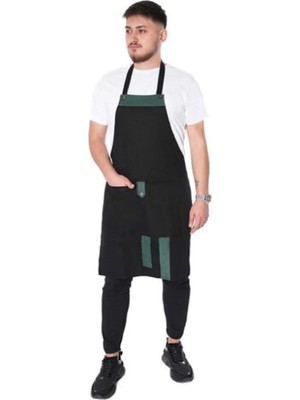 Netto İş Elbiseleri Belden Bağlamalı Boyun Askılı Çift Renkli Önlük Siyah Yeşil