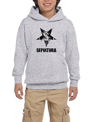Zepplin Giyim Sepultura Yazı Logo Gri Çocuk Kapşonlu Sweatshirt
