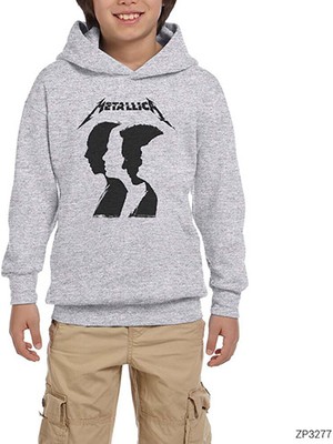 Zepplin Giyim Metallica Group Silhouette Gri Çocuk Kapşonlu Sweatshirt