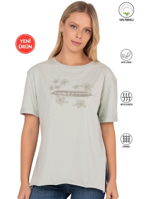 Özkan Underwear Özkan 27599 Kadın %100 Pamuklu Likrasız Süprem Penye Kumaş Bisiklet Yaka Kısa Kollu T-Shirt