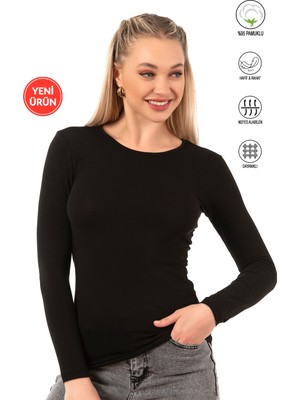 Özkan Underwear Özkan 26553 Kadın %95 Pamuklu Süprem Likralı Esnek Rahat Bisiklet Yaka Uzun Kollu Bluz