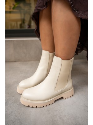 Laminta Audrey Ekru Lastikli Hakiki Deri Bot