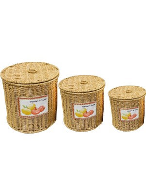 altabi Rattan Örme 3’lü Patates – Soğan – Sarımsak Saklama Seti | Büyük – Orta – Küçük Boy | Yıkanabilir, Suya Dayanıklı
