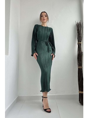 Bosel Zümrüt Ispanyol Kol Piliseli Elbise