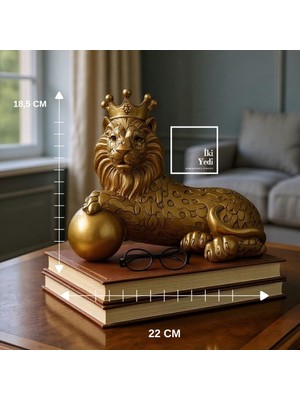 İki Yedi Konsept Anthony Taçlı Aslan Heykeli Altın Renk Aslan Figürü Ofis Dekoru Kral Aslan Obje Ev Ofis Dekoratif