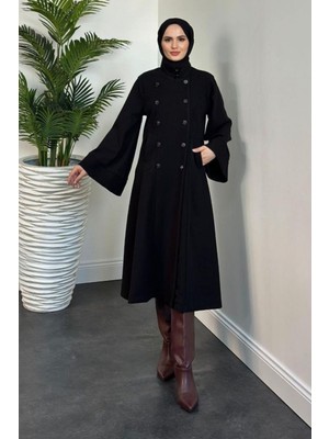 Tesettür Diyarı Hakim Yaka Ispanyol Kol Astarlı Kaban- Siyah