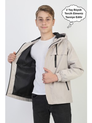 Asyakids Club Erkek Çocuk Kapüşonlu Cepli Astarlı Mevsimlik Yağmurluk