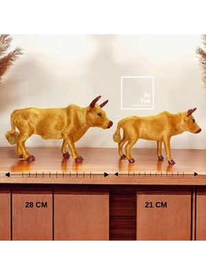 İki Yedi Konsept Hunlee Dekoratif Inek Figürü Ikili Set, Pelüş Kaplama Biblo Kahverengi Hediyelik Obje 28 cm & 21 cm