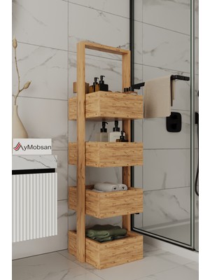 Aymobsan Multi Çok Amaçlı Banyo Rafı, Mutfak Rafı, Sepetli Çok Amaçlı Raf, 4 Raflı 120 cm