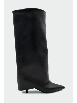 Laminta Jerry Siyah Tozluk Detaylı Kadın Çizme