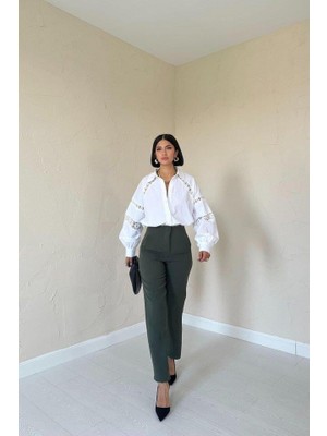 Mareandpanda Haki Pensli ve Dar Paça Pantolon