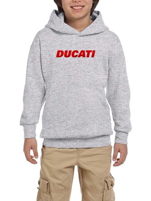 Zepplin Giyim Ducati Red Logo Gri Çocuk Kapşonlu Sweatshirt