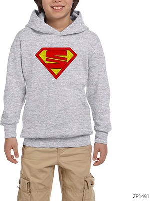 Zepplin Giyim Seat Superman Gri Çocuk Kapşonlu Sweatshirt