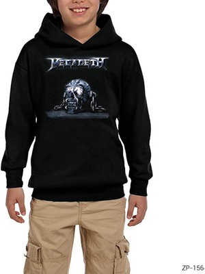Zepplin Giyim Megadeth Skull Chain Siyah Çocuk Kapşonlu Sweatshirt