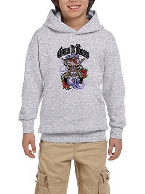 Zepplin Giyim Guns N Roses Skull And Gun Gri Çocuk Kapşonlu Sweatshirt