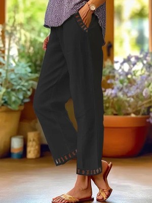 Mareandpanda Kadın Beli Lastikli Bağcıklı Cep Ve Pantolon Ucu Güpür Detaylı Pantolon