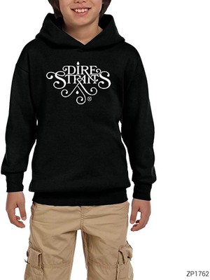 Zepplin Giyim Dire Straits Logo Siyah Çocuk Kapşonlu Sweatshirt