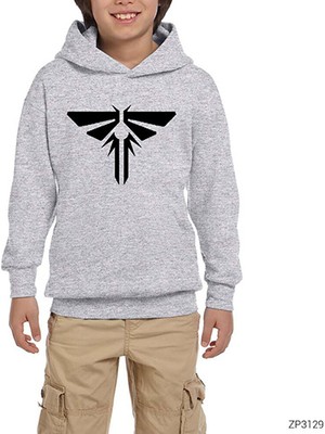 Zepplin Giyim The Last Of Us Logo Gri Çocuk Kapşonlu Sweatshirt