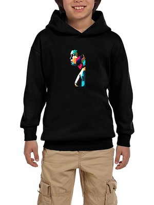 Zepplin Giyim Muhammed Ali Portre Siyah Çocuk Kapşonlu Sweatshirt