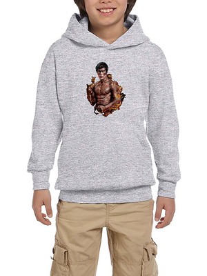 Zepplin Giyim Bruce Lee Kick Dragon Gri Çocuk Kapşonlu Sweatshirt