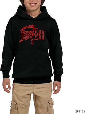 Zepplin Giyim Death Red Logo Siyah Çocuk Kapşonlu Sweatshirt