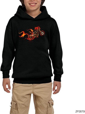 Zepplin Giyim Fire Motorcyle Siyah Çocuk Kapşonlu Sweatshirt