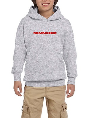 Zepplin Giyim Rammstein Text Red Gri Çocuk Kapşonlu Sweatshirt