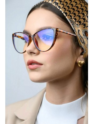 Bappir Mavi Işık Korumalı Cat Eye Gözlük Optik Uyumludur Blue Block Şeffaf Leopar Çerçeve