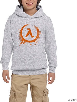 Zepplin Giyim Half Life Logo Splash Gri Çocuk Kapşonlu Sweatshirt