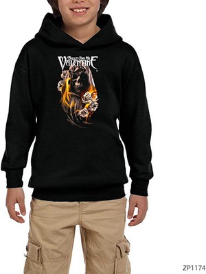 Zepplin Giyim Bullet For My Valentine Fire Skull Siyah Çocuk Kapşonlu Sweatshirt