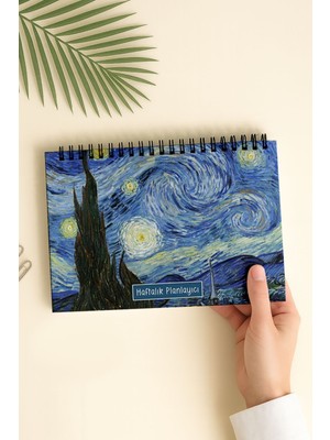 Eldesen Tasarım Haftalık Planlayıcı A5 Defter, Esnek Ince Karton Kapaklı, 1 Yıllık Plan, Van Gogh Yıldızlı Gece