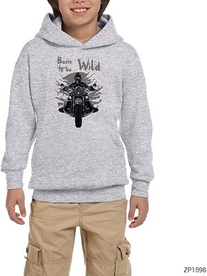 Zepplin Giyim Riders Born To Be Wild Gri Çocuk Kapşonlu Sweatshirt